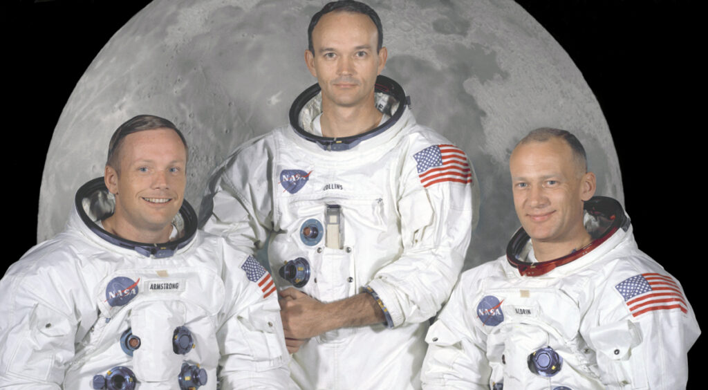 Die Astronauten der Apollo-11-Mission (v. l.): Neil Armstrong, Michael Collins und Buzz Aldrin. Bild: NASA