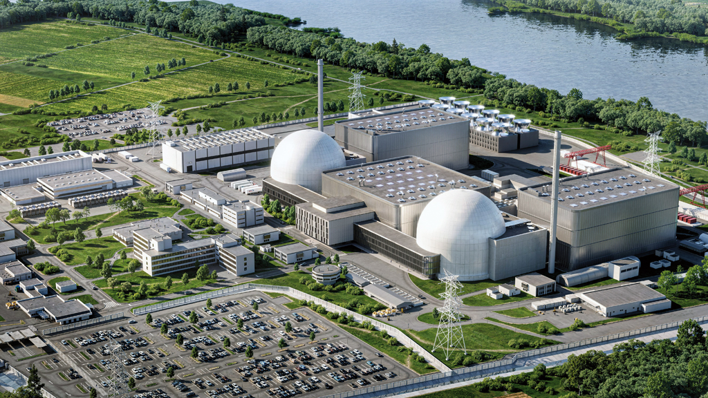 Computersimulation des geplanten Laserfusionskraftwerks von Focused Energy in Biblis. Bild: Focused Energy