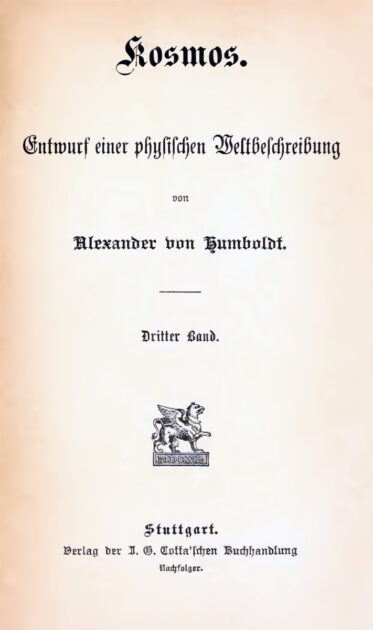 Titelblatt des dritten Bands von Alexander von Humboldts „Kosmos – Entwurf einer physischen Weltbeschreibung“.