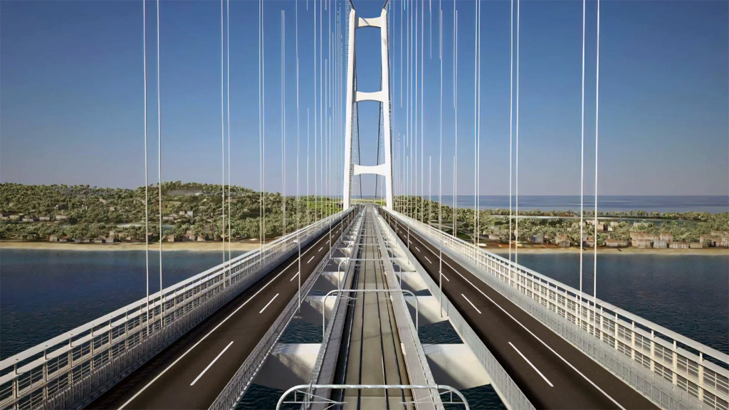Computermodell der geplanten 3,3 km langen Brücke über die Straße von Messina. Bild: Webuild