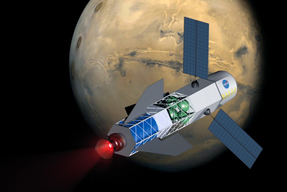Konzeptdarstellung eines Raumfahrzeugs mit Fusionsantrieb, das den Mars in 90 Tagen erreichen könnte. Bild: University of Washington