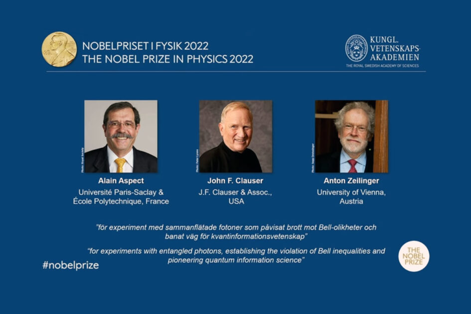 Die Gewinner des Physiknobelpreises 2022: v. l. n. r.: Alain Aspect, John Clauser und Anton Zeilinger. Bild: Nobelprize.org