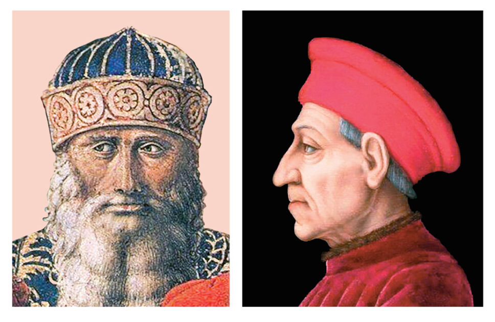 Die europäische Wirtschaftswissenschaft entstand aus der Zusammenarbeit zwischen Georgios Gemistos Plethon (links) und Cosimo di Medici (rechts) in der Mitte des 15. Jahrhunderts.