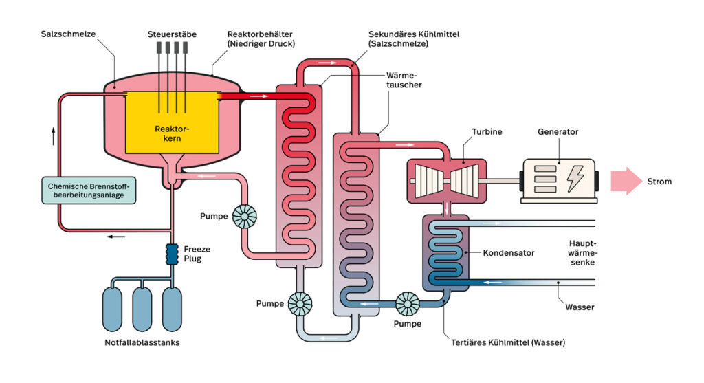 Schematische Darstellung eines Salzschmelzreaktors der vierten Generation. Bild: BASE