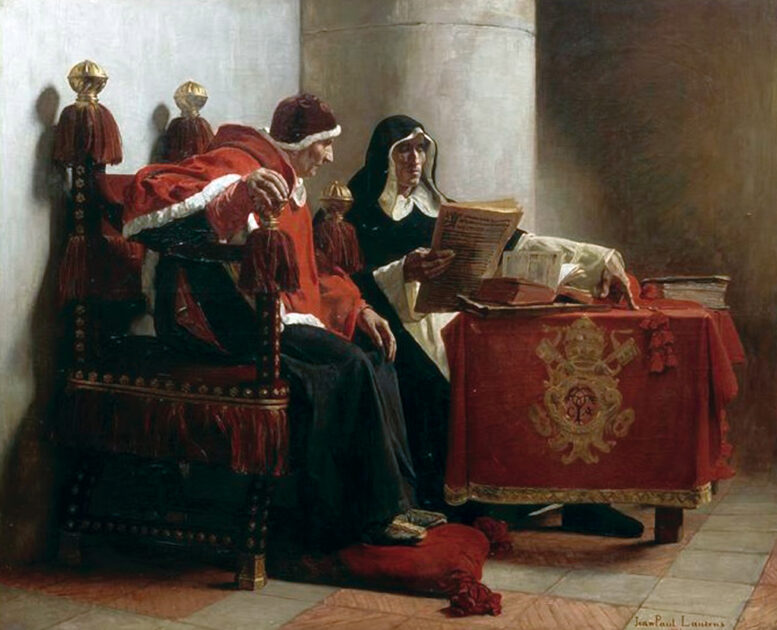 Der Papst und der Inquisitor, Gemälde von Jean-Paul Laurens (1838–1921), das Papst Sixtus IV. und Tomás de Torquemada zeigt.