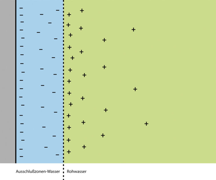 Wasser, das in der Nähe hydrophiler Oberflächen eine „Ausschlußzone“ (exclusion zone) bildet, ist negativ geladen; es ist reich an quasi freien Elektronen, im Gegensatz zu normalem Wasser, das reich an Protonen ist und positiv geladen ist. Es besteht also ein elektrischer Potentialunterschied zwischen diesen beiden Wässern.